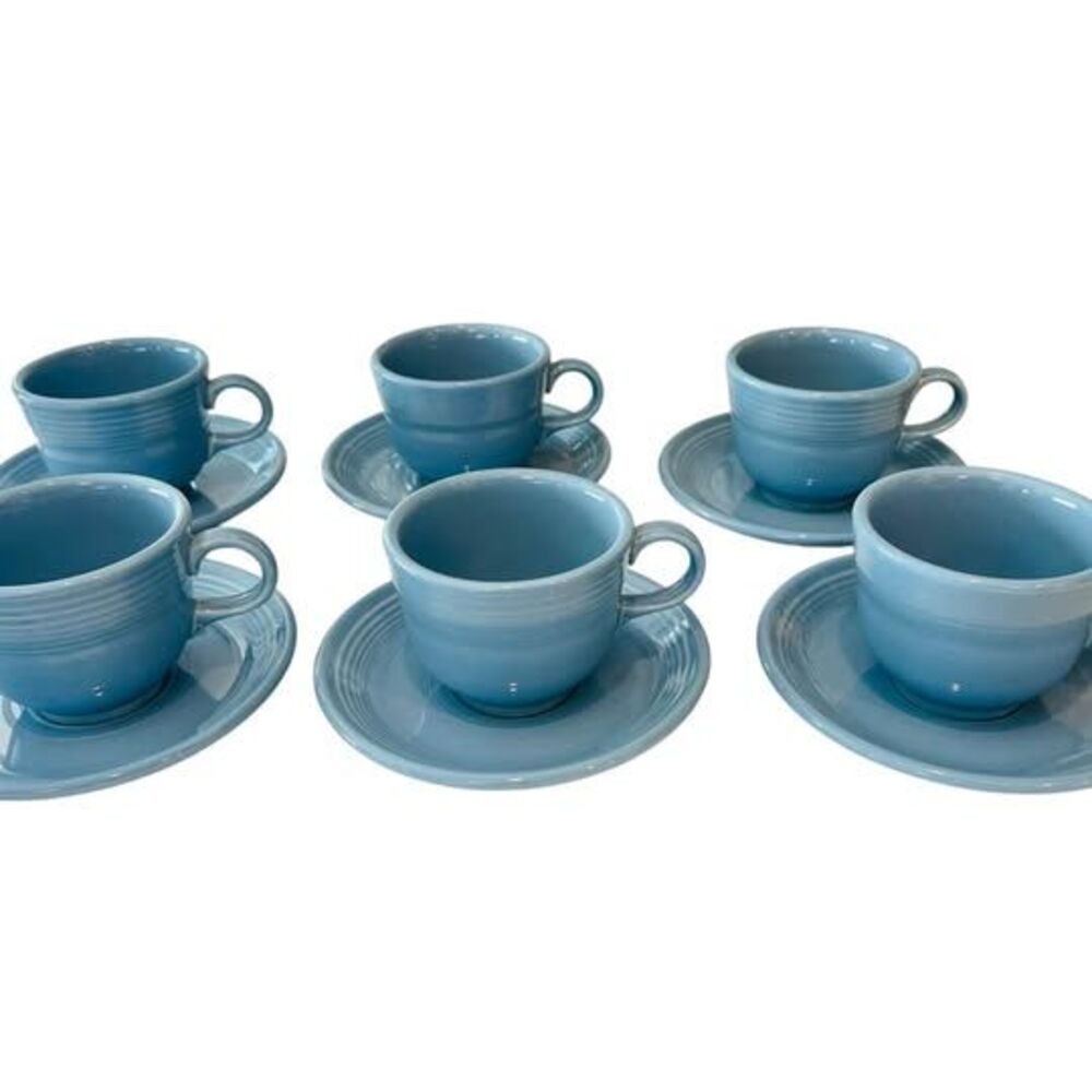 Vintage Homer Laughlin Fiesta Ware Periwinkle Teacups & Saucers Set of 6